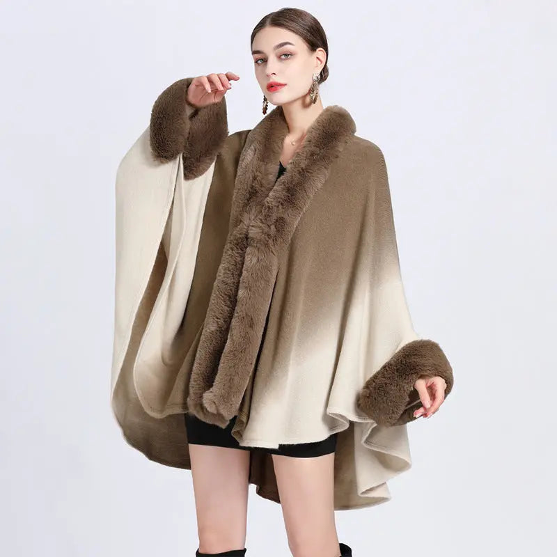 🔥🎅Christmas sale 50% OFF🔥🎁[Best Gift For Her] Gradient Color Faux Rabbit Fur Collar Shawl Cape spiyle