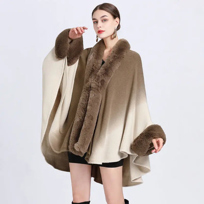 🔥🎅Christmas sale 50% OFF🔥🎁[Best Gift For Her] Gradient Color Faux Rabbit Fur Collar Shawl Cape spiyle