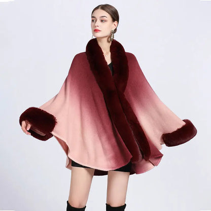 🔥🎅Christmas sale 50% OFF🔥🎁[Best Gift For Her] Gradient Color Faux Rabbit Fur Collar Shawl Cape spiyle