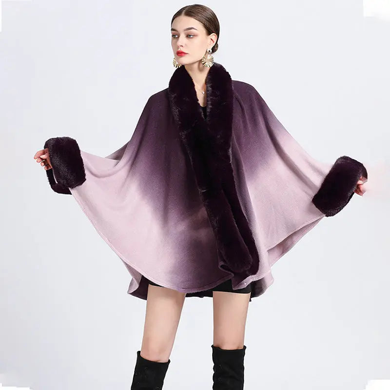 🔥🎅Christmas sale 50% OFF🔥🎁[Best Gift For Her] Gradient Color Faux Rabbit Fur Collar Shawl Cape spiyle