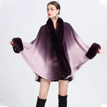 🔥🎅Christmas sale 50% OFF🔥🎁[Best Gift For Her] Gradient Color Faux Rabbit Fur Collar Shawl Cape spiyle