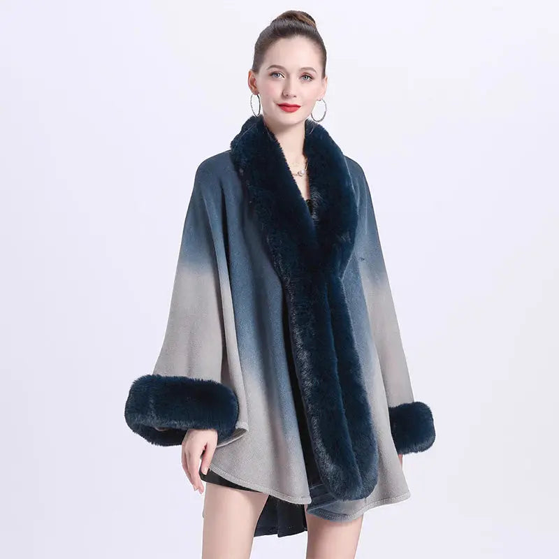 🔥🎅Christmas sale 50% OFF🔥🎁[Best Gift For Her] Gradient Color Faux Rabbit Fur Collar Shawl Cape spiyle