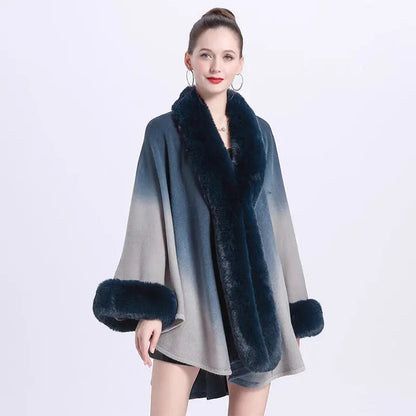 🔥🎅Christmas sale 50% OFF🔥🎁[Best Gift For Her] Gradient Color Faux Rabbit Fur Collar Shawl Cape spiyle