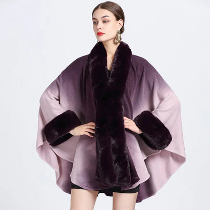 🔥🎅Christmas sale 50% OFF🔥🎁[Best Gift For Her] Gradient Color Faux Rabbit Fur Collar Shawl Cape spiyle
