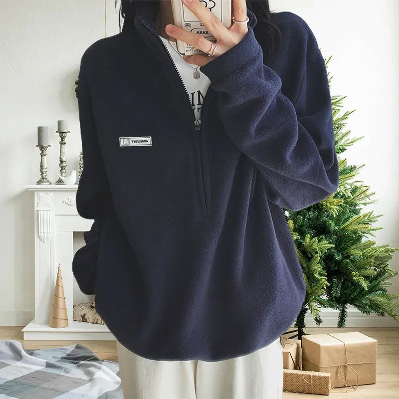 🔥🎅Christmas sale 50% OFF🔥✨[best gift] Women's Stand Collar Plush Loose-Fit Sweatshirt spiyle