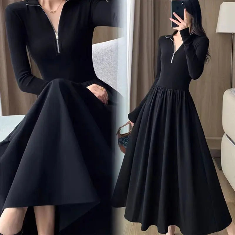 🎉New product launch💐– Women's Black Long Sleeve Dress (50%OFF) spiyle