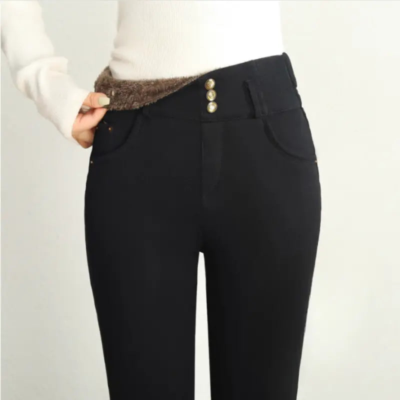 🔥✨HOT SALE🔥🎅 Best Gift for Her - Women's Thickened Warm High Waist Stretch Black Tight Trousers(50%OFF) spiyle