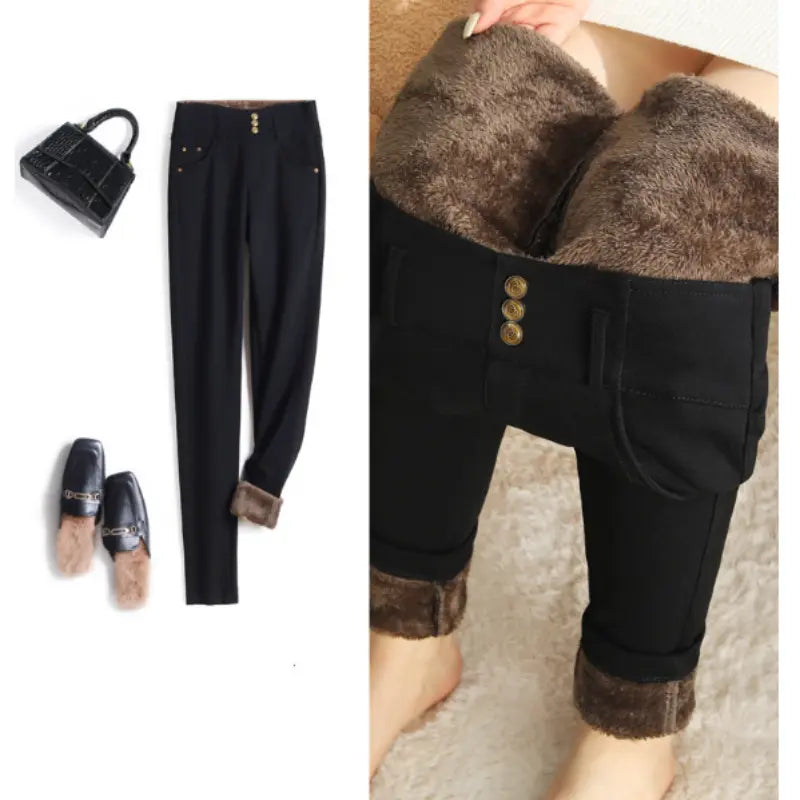 🔥✨HOT SALE🔥🎅 Best Gift for Her - Women's Thickened Warm High Waist Stretch Black Tight Trousers(50%OFF) spiyle