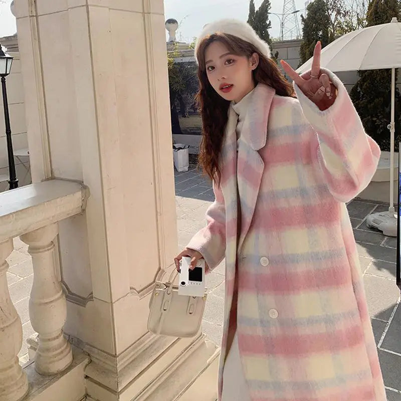 🔥👸Woman’s Plaid Wool Loose Fit Long Coat(47%OFF) spiyle