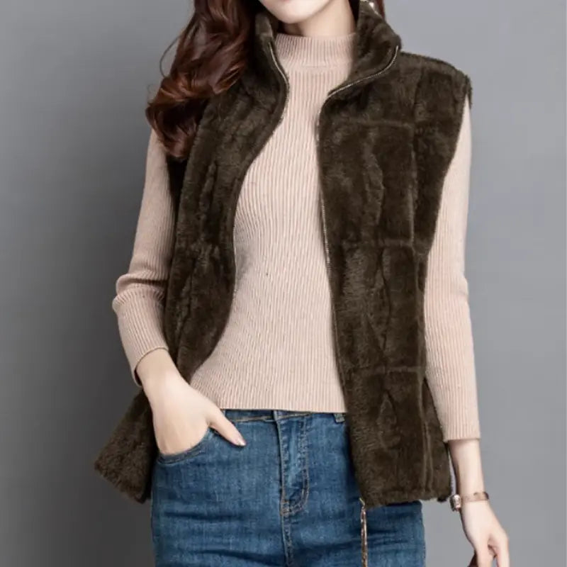 🔥✨[Best Gift for Her] Women's Loose Warm Plush Zipper Sleeveless Vest(49%OFF) spiyle