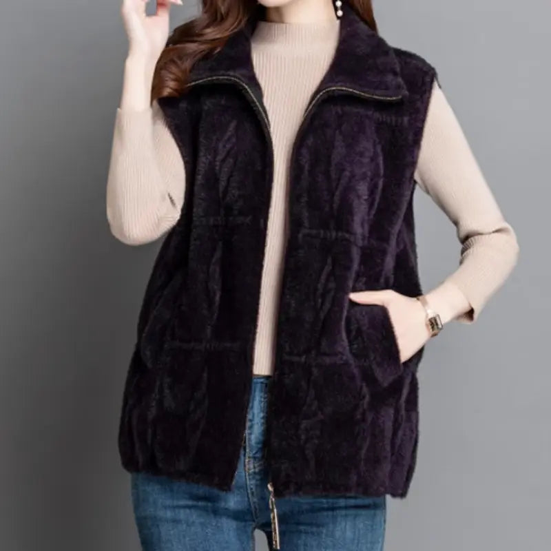 🔥✨[Best Gift for Her] Women's Loose Warm Plush Zipper Sleeveless Vest(49%OFF) spiyle