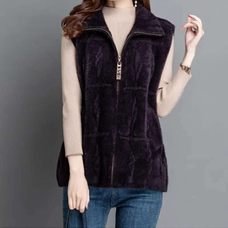 🔥✨[Best Gift for Her] Women's Loose Warm Plush Zipper Sleeveless Vest(49%OFF) spiyle