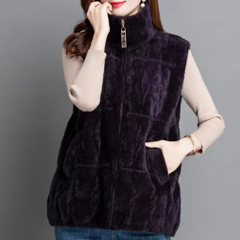 🔥✨[Best Gift for Her] Women's Loose Warm Plush Zipper Sleeveless Vest(49%OFF) spiyle