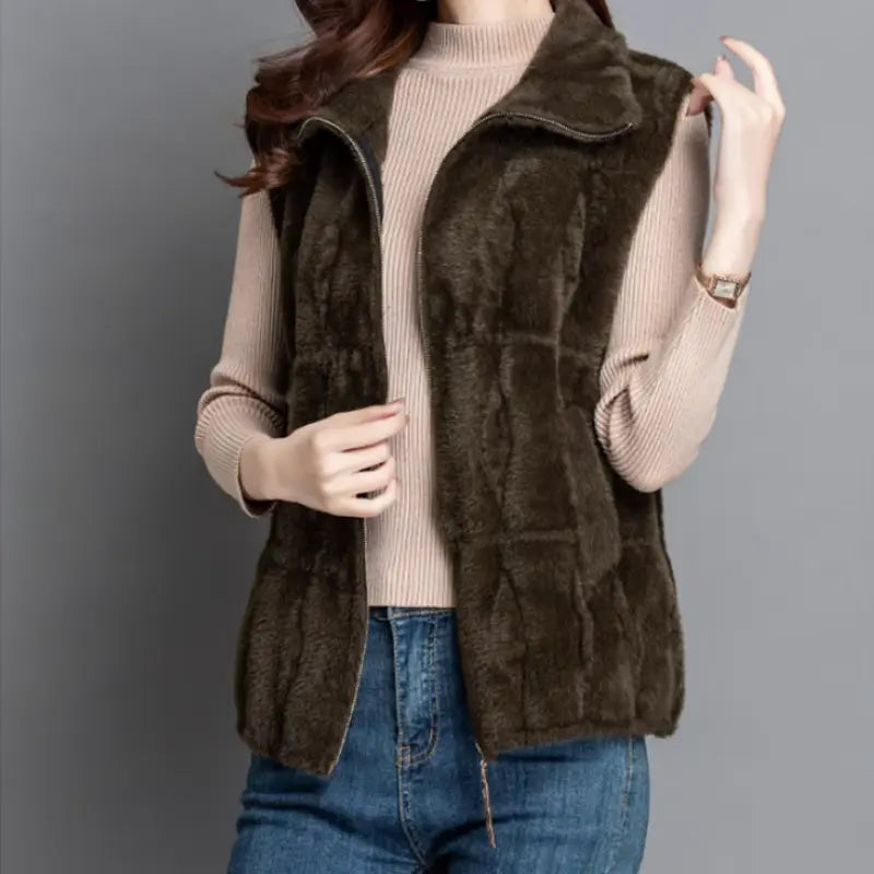 🔥✨[Best Gift for Her] Women's Loose Warm Plush Zipper Sleeveless Vest(49%OFF) spiyle