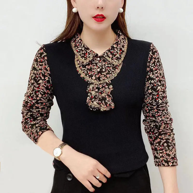 🔥HOT SALE🔥[best gift] Women’s Plush-lined Bottom Shirt with Floral Print(50%OFF) spiyle