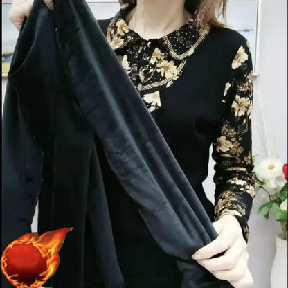 🔥HOT SALE🔥[best gift] Women’s Plush-lined Bottom Shirt with Floral Print(50%OFF) spiyle