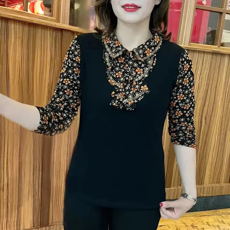 🔥HOT SALE🔥[best gift] Women’s Plush-lined Bottom Shirt with Floral Print(50%OFF) spiyle