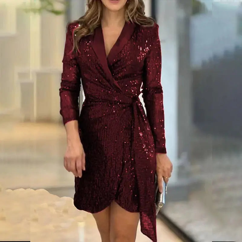 🔥🎅Christmas Sale 47% OFF✨🎁[Best Gift for Her] Fashion Sexy Sequined Solid Color Waisted Dress for Lady spiyle