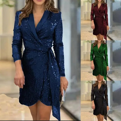 🔥🎅Christmas Sale 47% OFF✨🎁[Best Gift for Her] Fashion Sexy Sequined Solid Color Waisted Dress for Lady spiyle