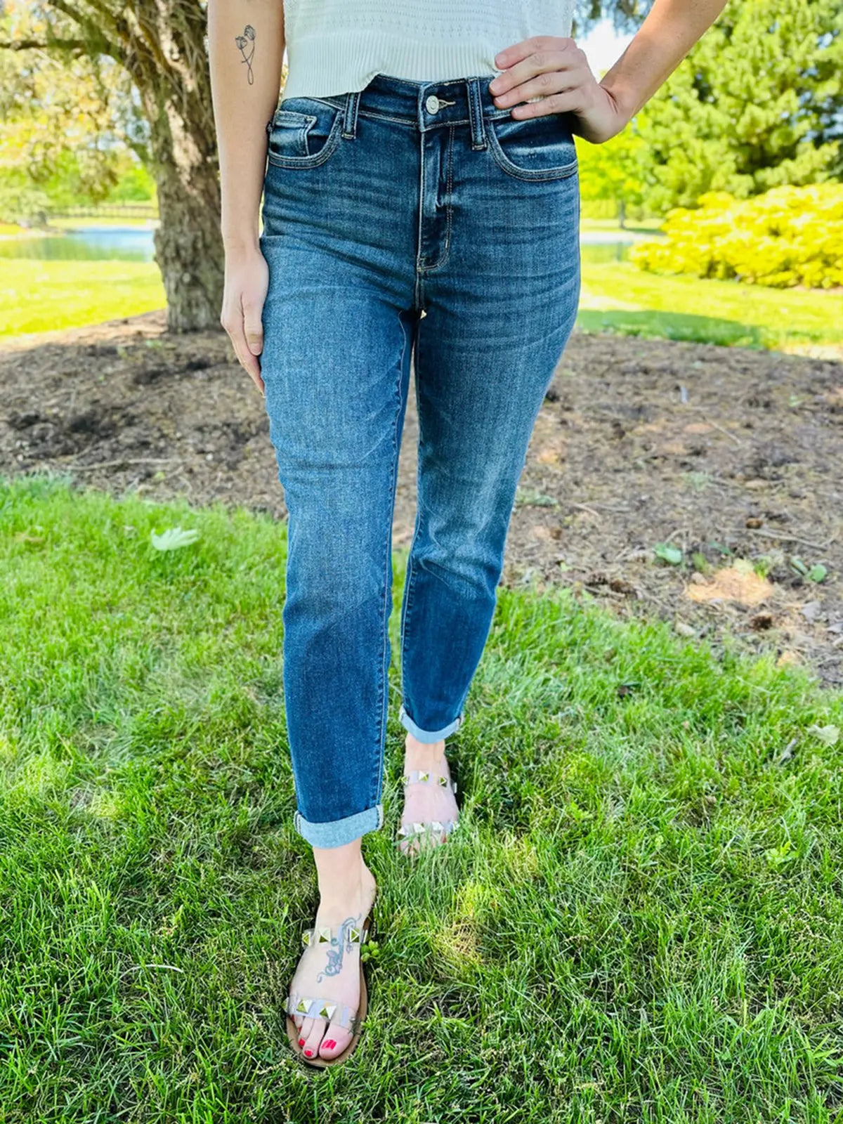 🔥Hot Sale $34.99🔥Tummy Control Cuffed Slim Fit Jeans（50% OFF） spiyle