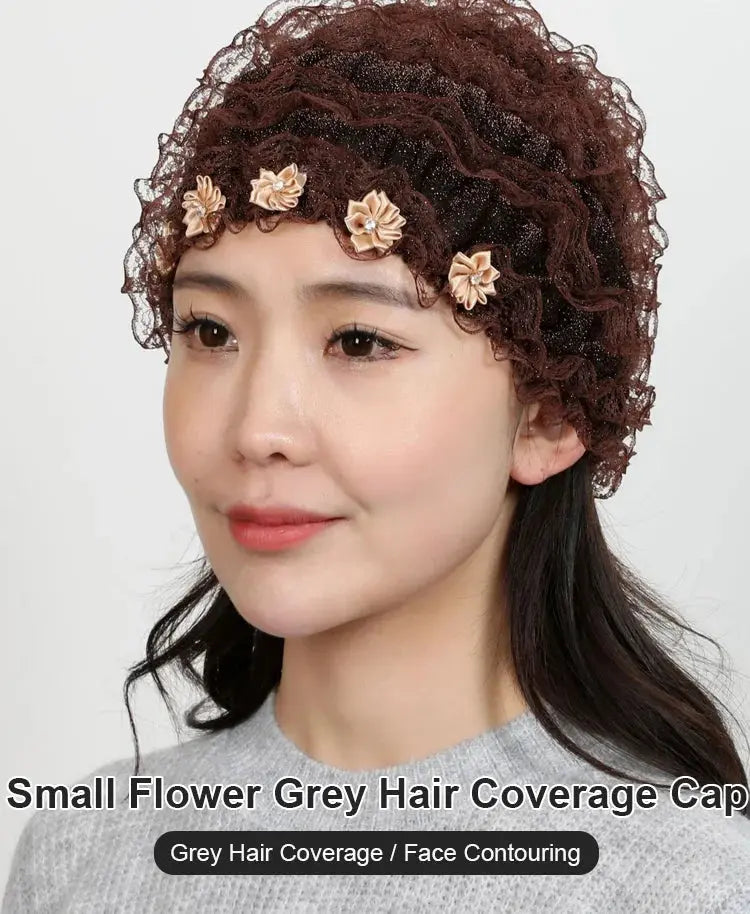 Small Flower Fashionable Grey Hair Coverage Cap spiyle