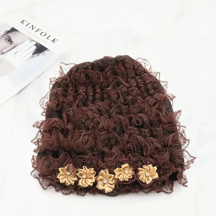 Small Flower Fashionable Grey Hair Coverage Cap spiyle