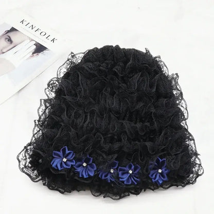 Small Flower Fashionable Grey Hair Coverage Cap spiyle
