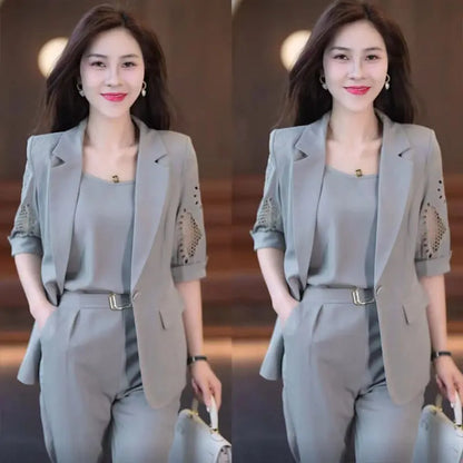 Nice Gift-Woman's Fashionable And Slim Blazer 3-piece Suit Set spiyle