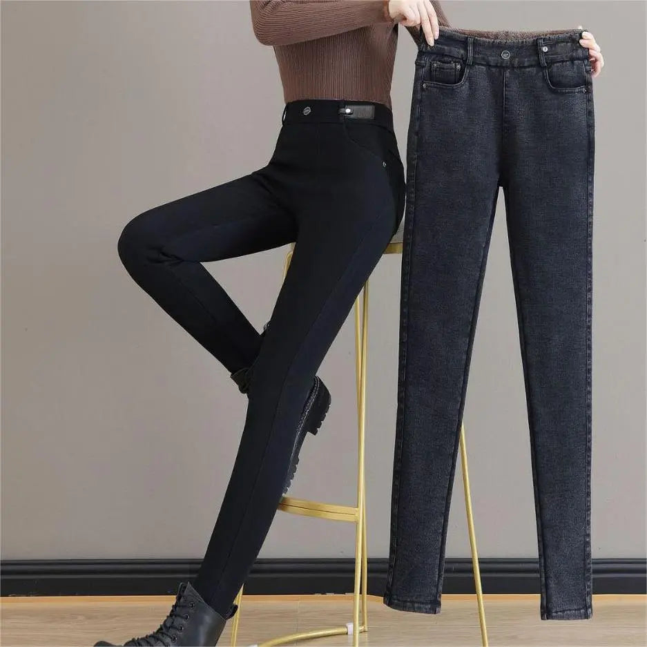 Women's High Waist Slim Stretch Warm Skinny Jeans spiyle