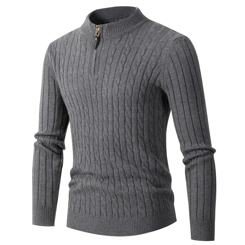 Men's Ribbed Half Zipper Closure Knit Shirt spiyle