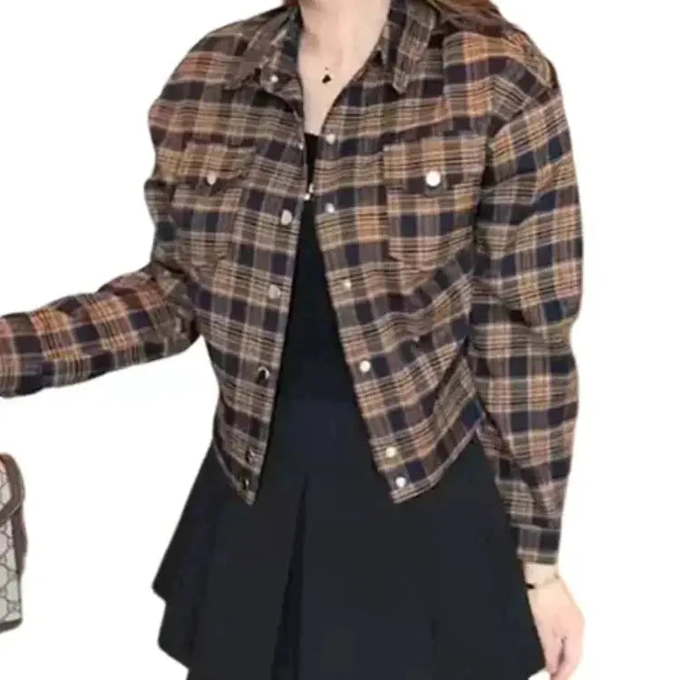 Women's Retro Plaid Shirt Jacket spiyle