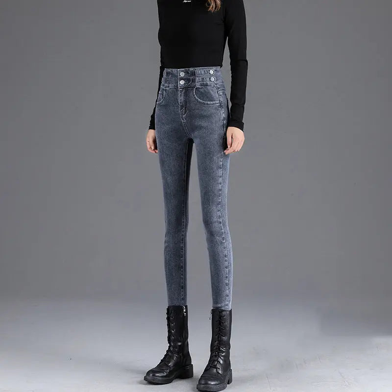 Women's High-Waisted Thick Plush - Lined Skinny Jeans spiyle