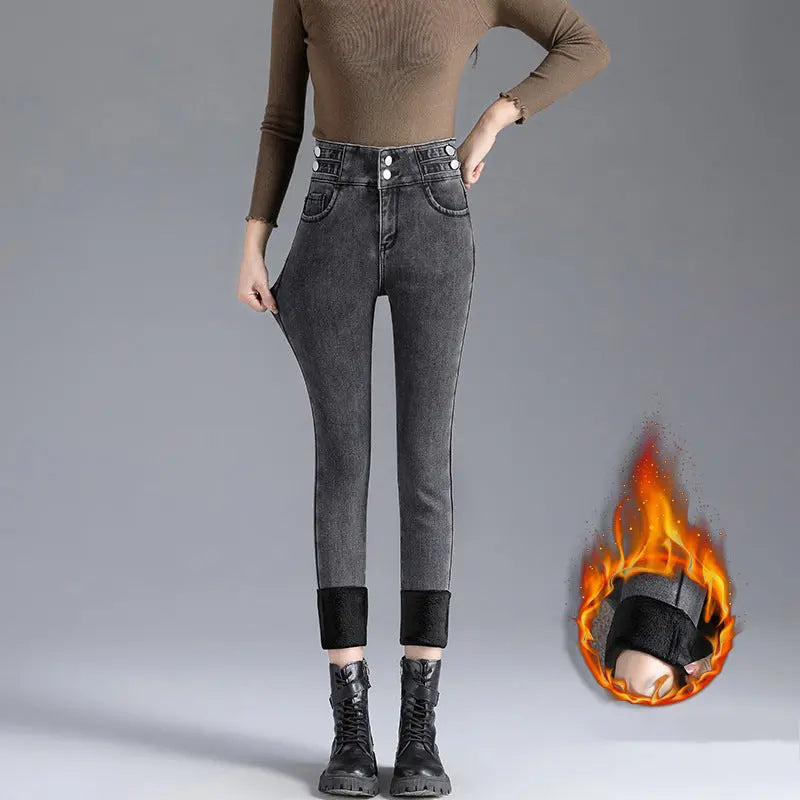 Women's High-Waisted Thick Plush - Lined Skinny Jeans spiyle