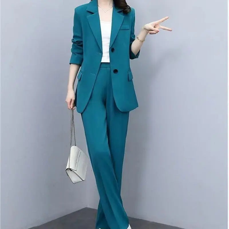 Women's Blazer Jacket and Wide Leg Pants Business Casual Suit Sets spiyle