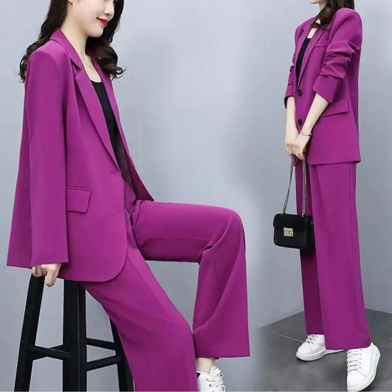 Women's Blazer Jacket and Wide Leg Pants Business Casual Suit Sets spiyle