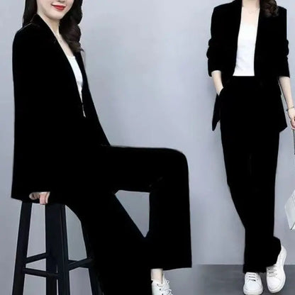 Women's Blazer Jacket and Wide Leg Pants Business Casual Suit Sets spiyle