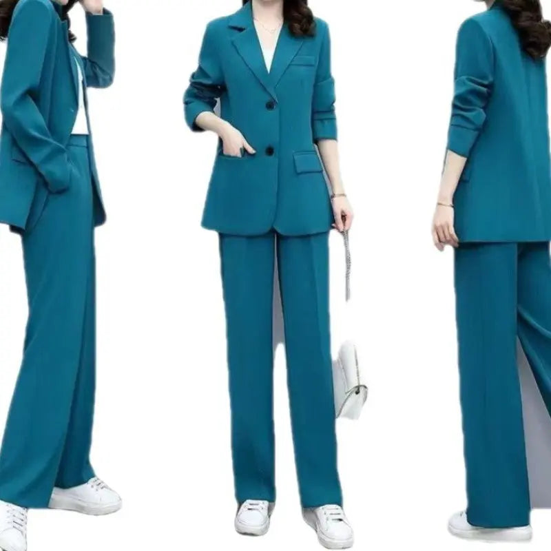 Women's Blazer Jacket and Wide Leg Pants Business Casual Suit Sets spiyle