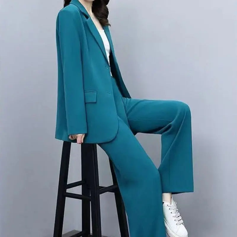 Women's Blazer Jacket and Wide Leg Pants Business Casual Suit Sets spiyle