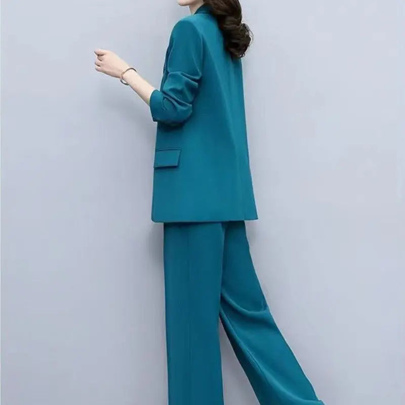 Women's Blazer Jacket and Wide Leg Pants Business Casual Suit Sets spiyle