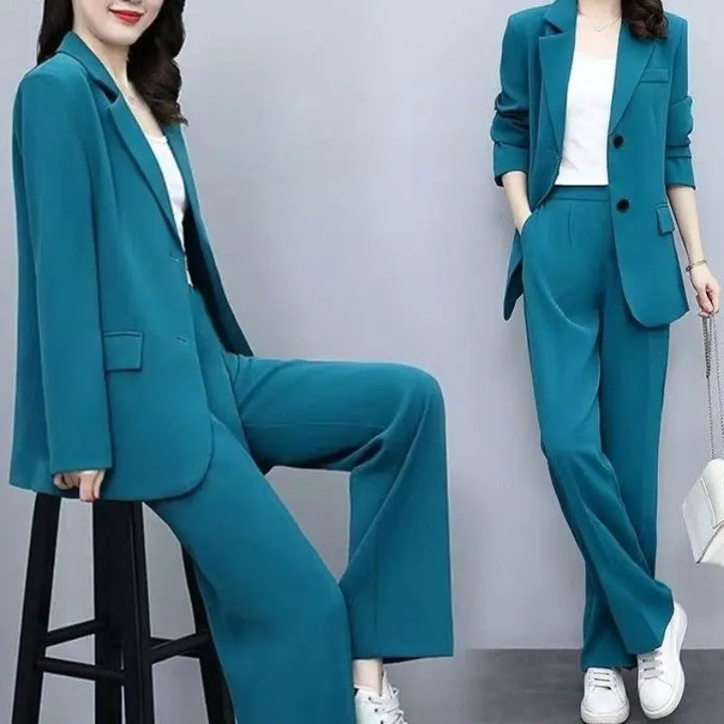 Women's Blazer Jacket and Wide Leg Pants Business Casual Suit Sets spiyle