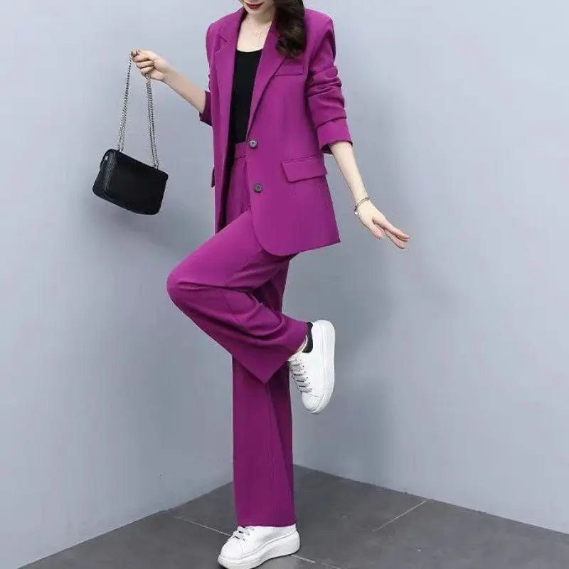 Women's Blazer Jacket and Wide Leg Pants Business Casual Suit Sets spiyle