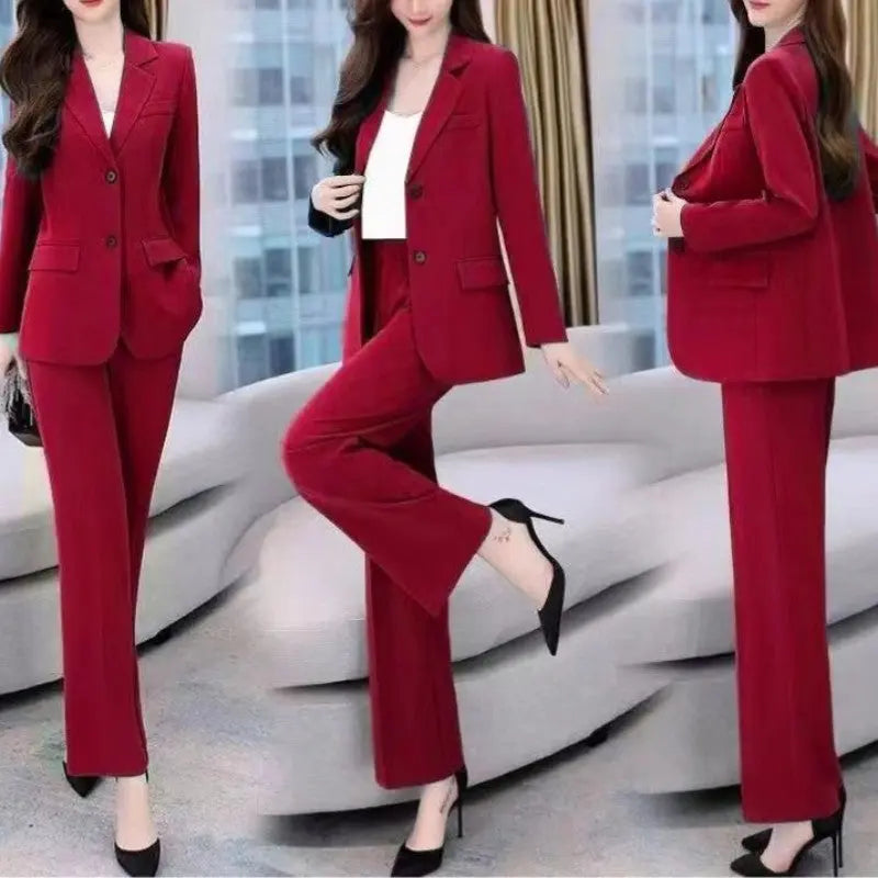 Women's Blazer Jacket and Wide Leg Pants Business Casual Suit Sets spiyle