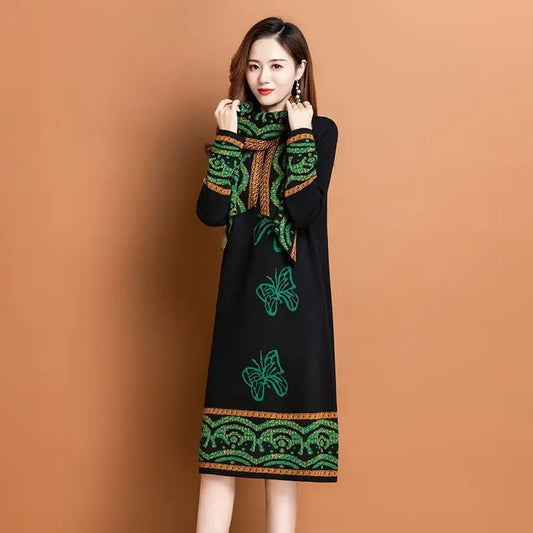 Women’s Knitted Long Dress with Scarf spiyle