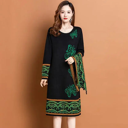 Women’s Knitted Long Dress with Scarf spiyle