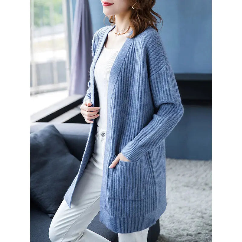 Women's Simple Knitted Long Cardigan spiyle