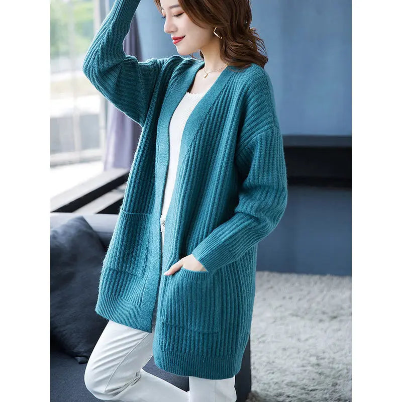 Women's Simple Knitted Long Cardigan spiyle