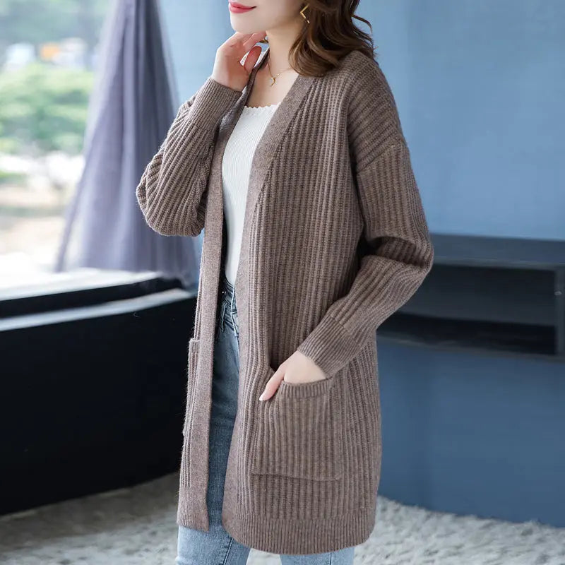 Women's Simple Knitted Long Cardigan spiyle