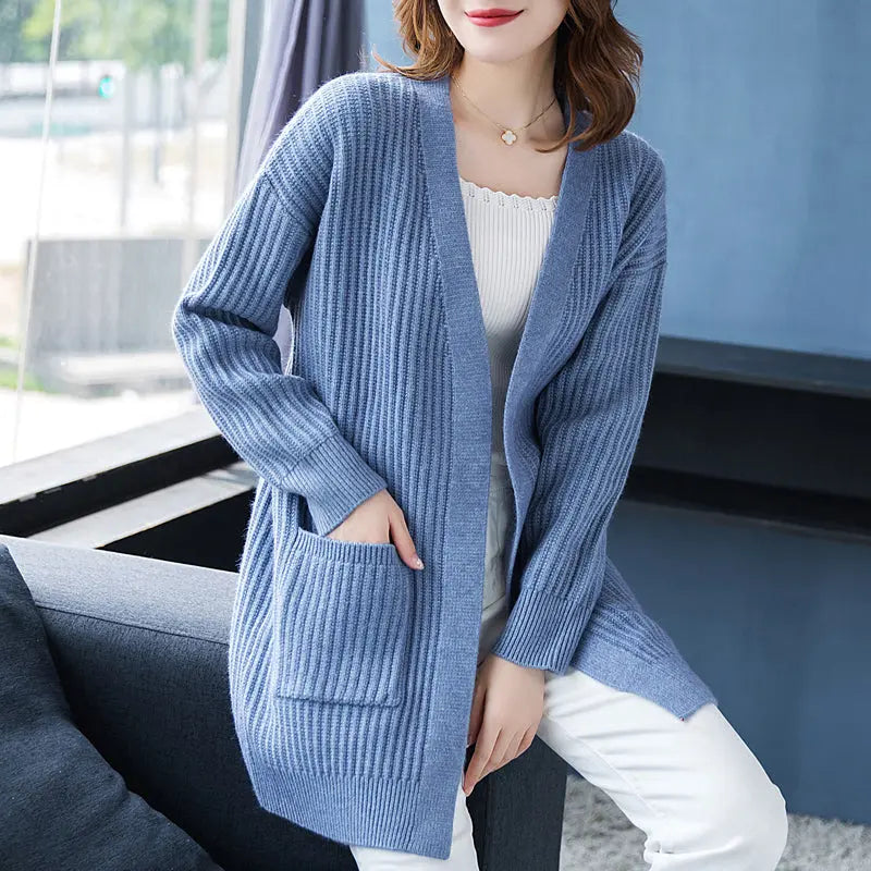 Women's Simple Knitted Long Cardigan spiyle