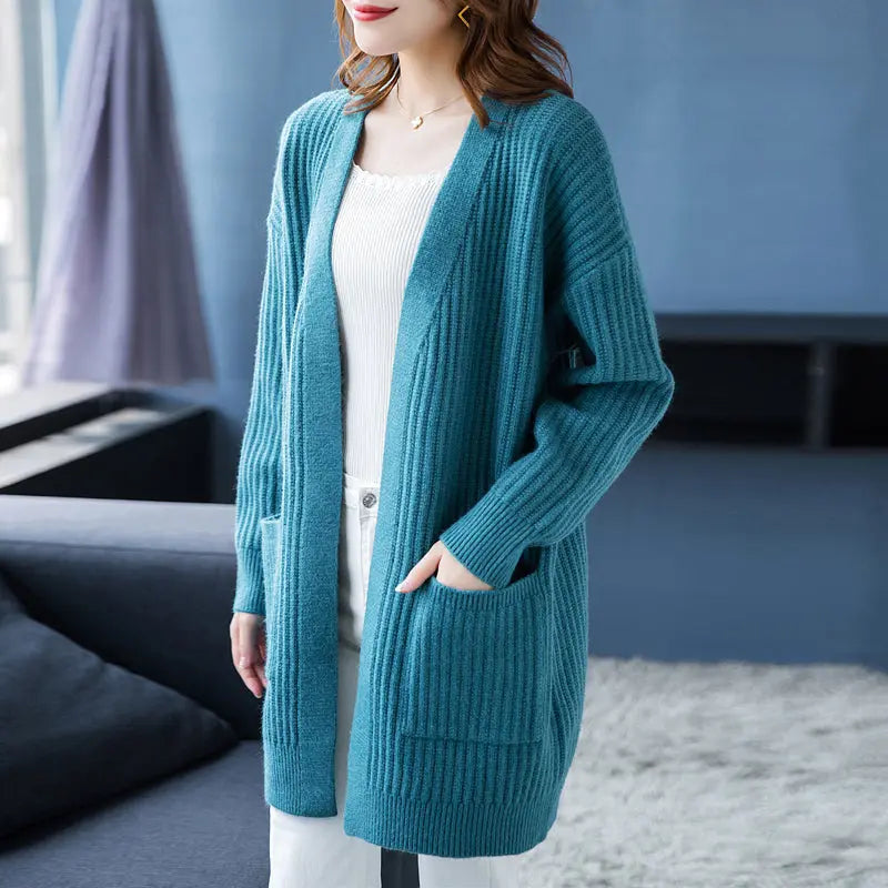 Women's Simple Knitted Long Cardigan spiyle