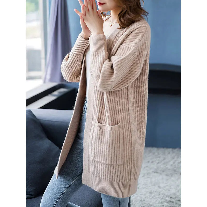 Women's Simple Knitted Long Cardigan spiyle